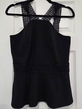 Size S Black Lace-Trim Peplum Top